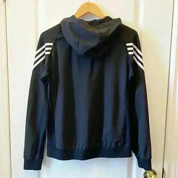 Adidas  Windbreaker Running Jacket Gym Active Hood 1/4 Zip Black White Small - Picture 4 of 16